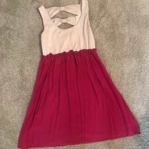 Tan and fuschia babydoll dress